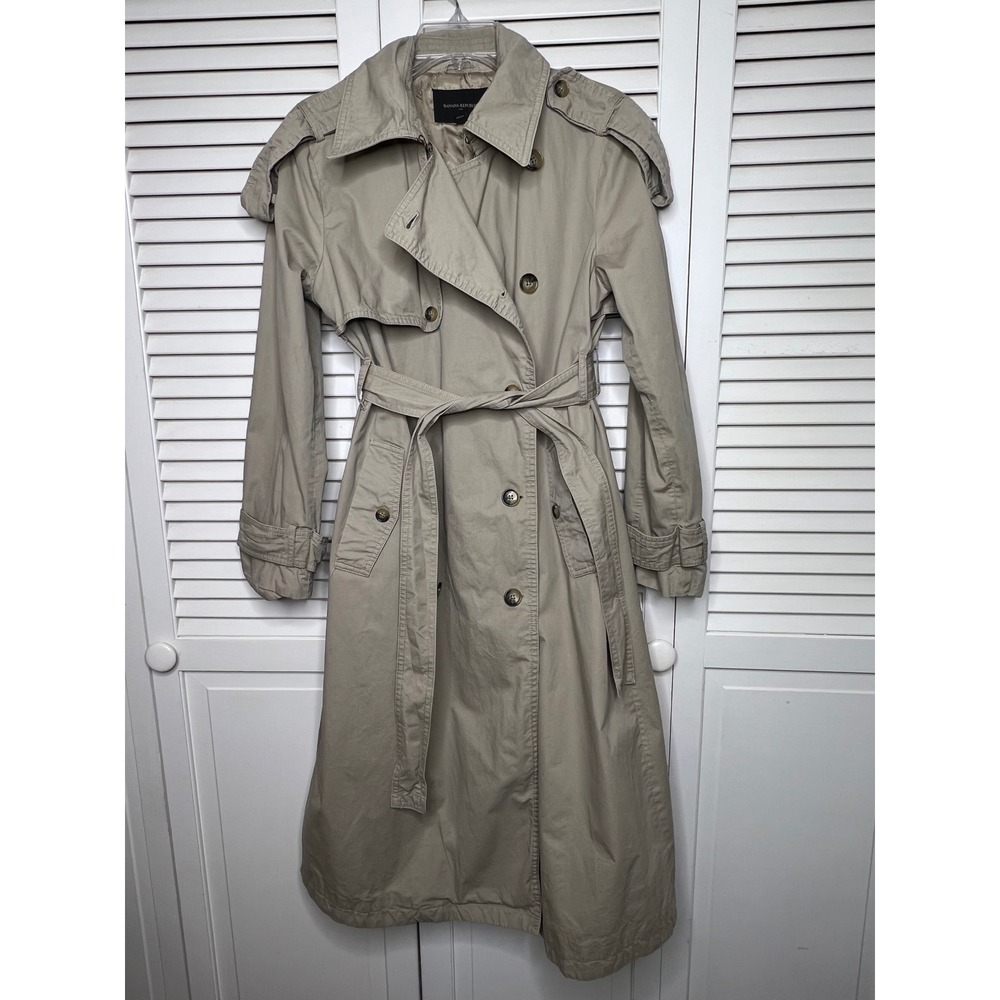 Banana Republic Khaki Classic Twill Trench Coat Belted Sz S Quiet Luxury